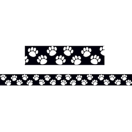 Teacher Created Resources Black with White Paw Prints Border Trim, 35 Feet Per Pack, PK6 4642